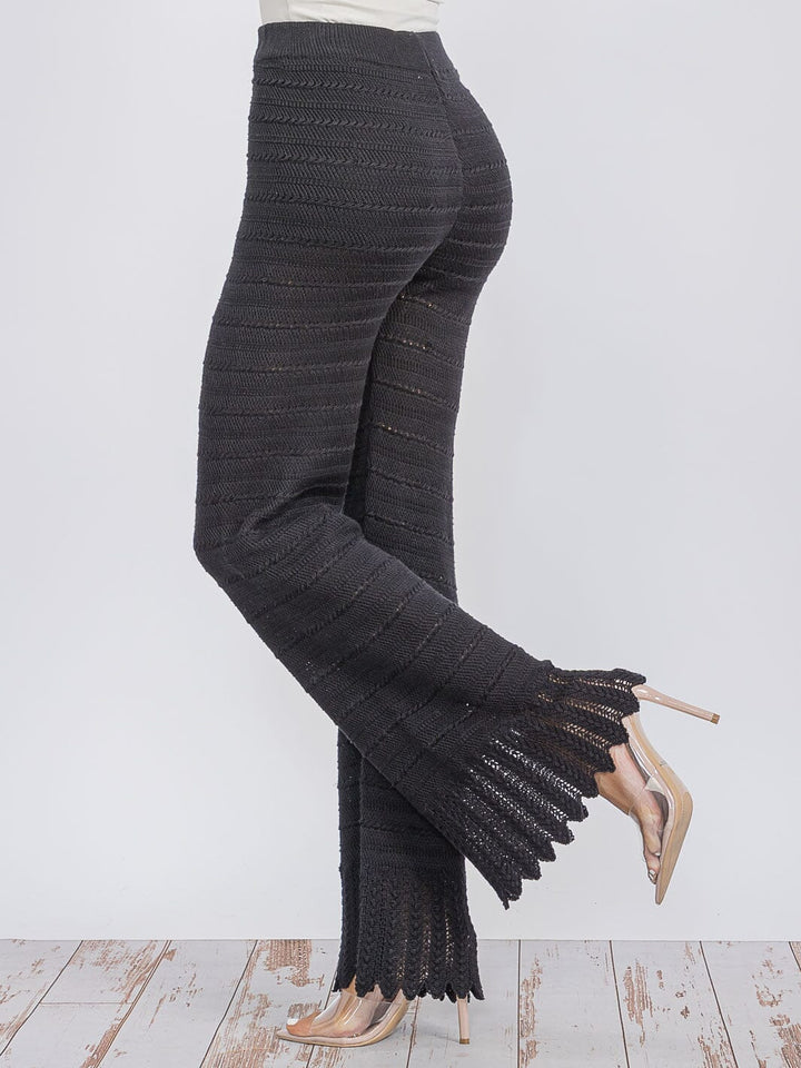 WOMEN'S ELASTIC WAIST WIDE LEG KNIT PANTS