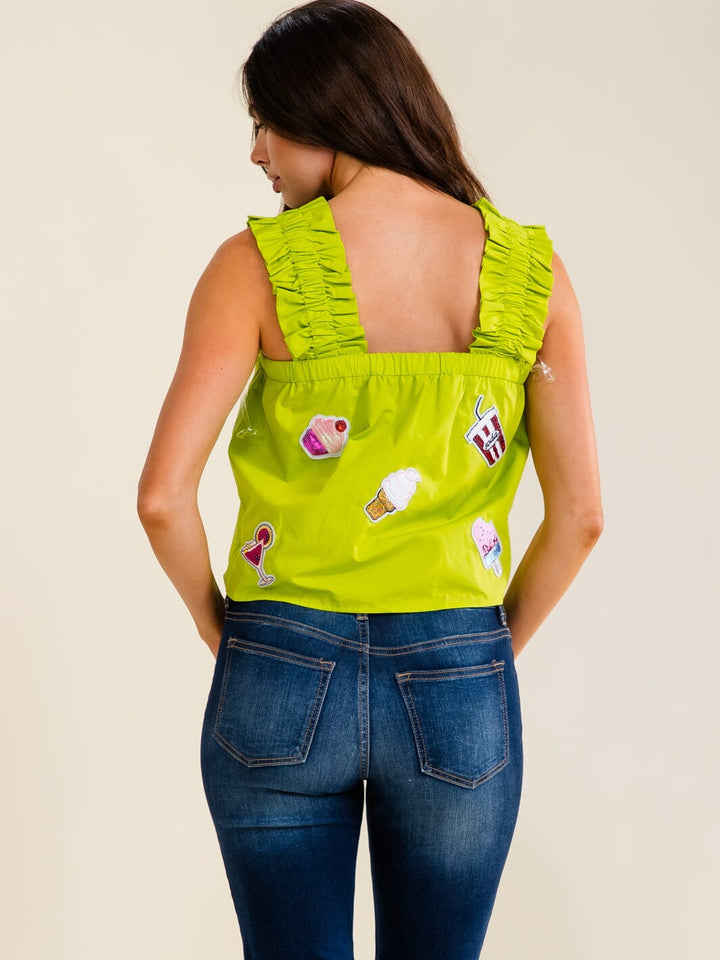 ENTRO WOMEN'S SLEEVELESS SQUARE NECK GRAPHIC TANK TOP