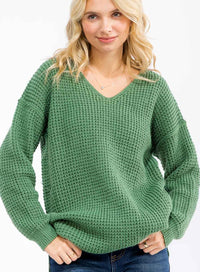 WOMEN'S LONG SLEEVE V-NECK KNIT OVERSIZED PULLOVER SWEATER