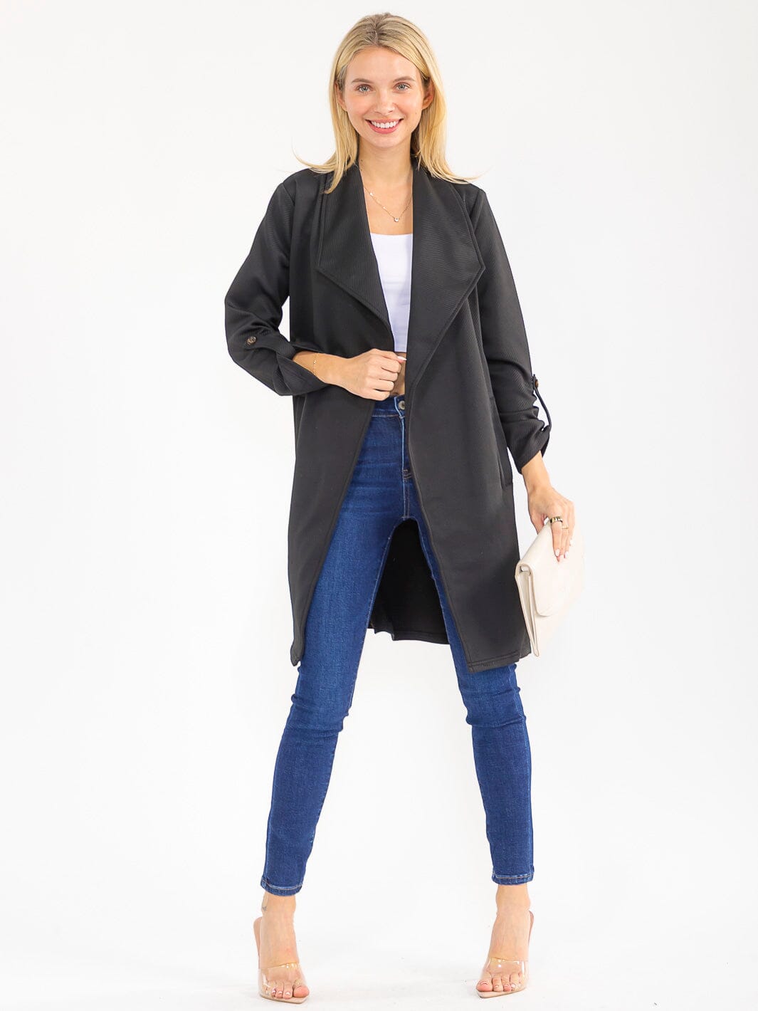 WOMEN'S LONG SLEEVE OPEN FRONT POCKETS CARDIGAN
