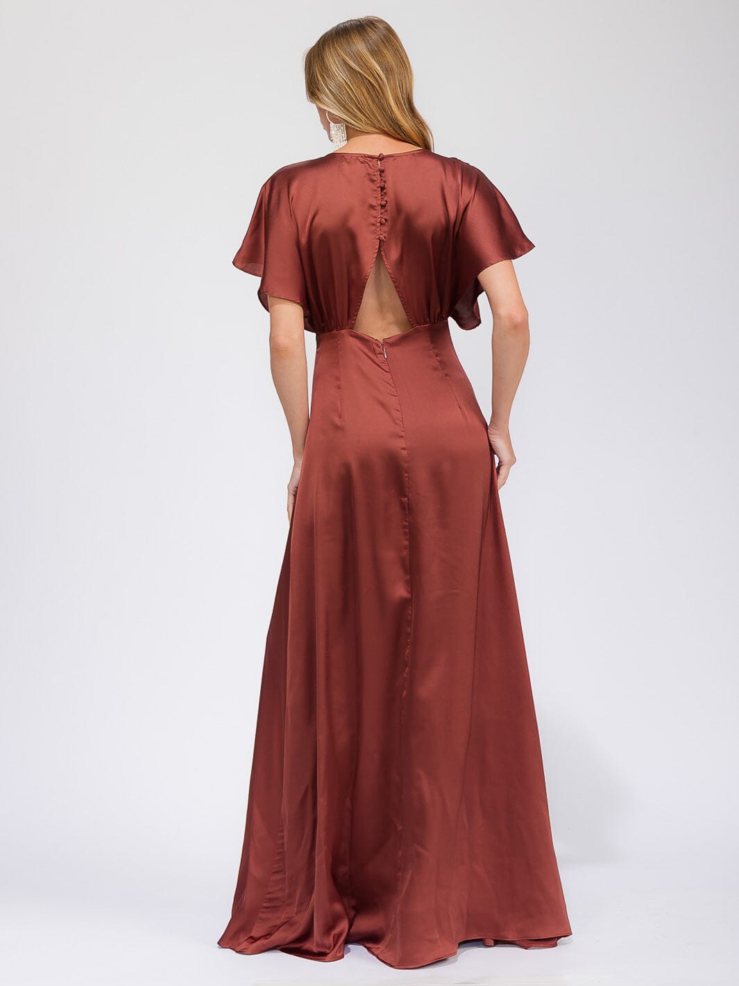 WOMEN'S SHORT SLEEVE V-NECK BACK CUT OUT MAXI GOWN DRESS