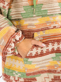 WOMEN'S LONG SLEEVE ZIP UP FRONT POCKETS MULTI PRINT HOODED PULLOVER SWEATER