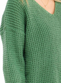 WOMEN'S LONG SLEEVE V-NECK KNIT OVERSIZED PULLOVER SWEATER