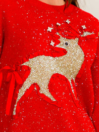 WOMEN'S LONG SLEEVE HOLIDAY GRAPHIC SHIMMER PULLOVER SWEATER