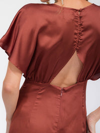 WOMEN'S SHORT SLEEVE V-NECK BACK CUT OUT MAXI GOWN DRESS