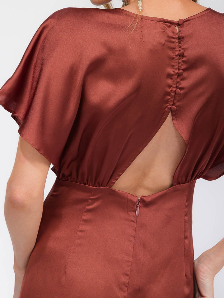 WOMEN'S SHORT SLEEVE V-NECK BACK CUT OUT MAXI GOWN DRESS