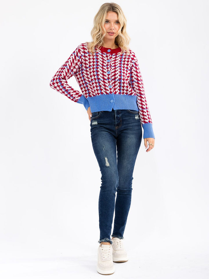 WOMEN'S LONG SLEEVE BUTTON UP COLORBLOCK SWEATER