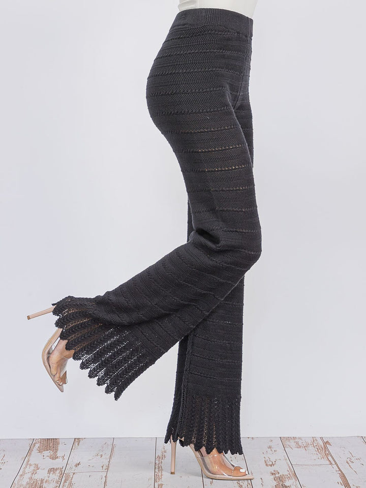 WOMEN'S ELASTIC WAIST WIDE LEG KNIT PANTS