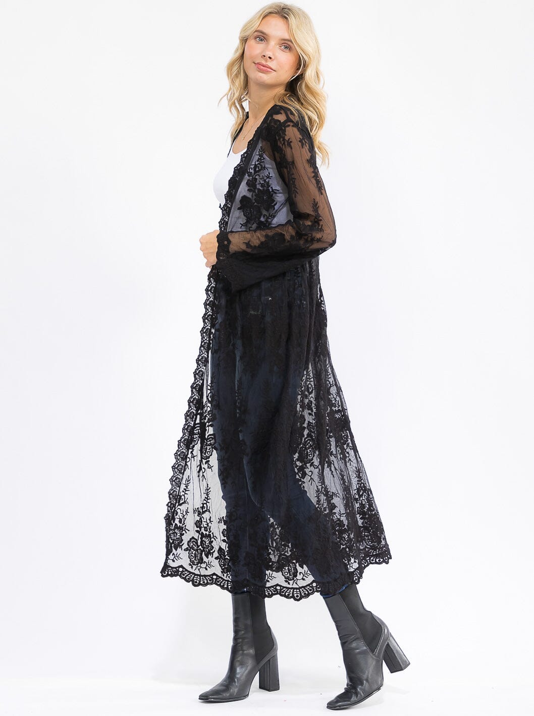 WOMEN'S LONG SLEEVE OPEN FRONT ALL OVER LACE KIMONO