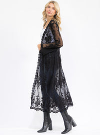 WOMEN'S LONG SLEEVE OPEN FRONT ALL OVER LACE KIMONO