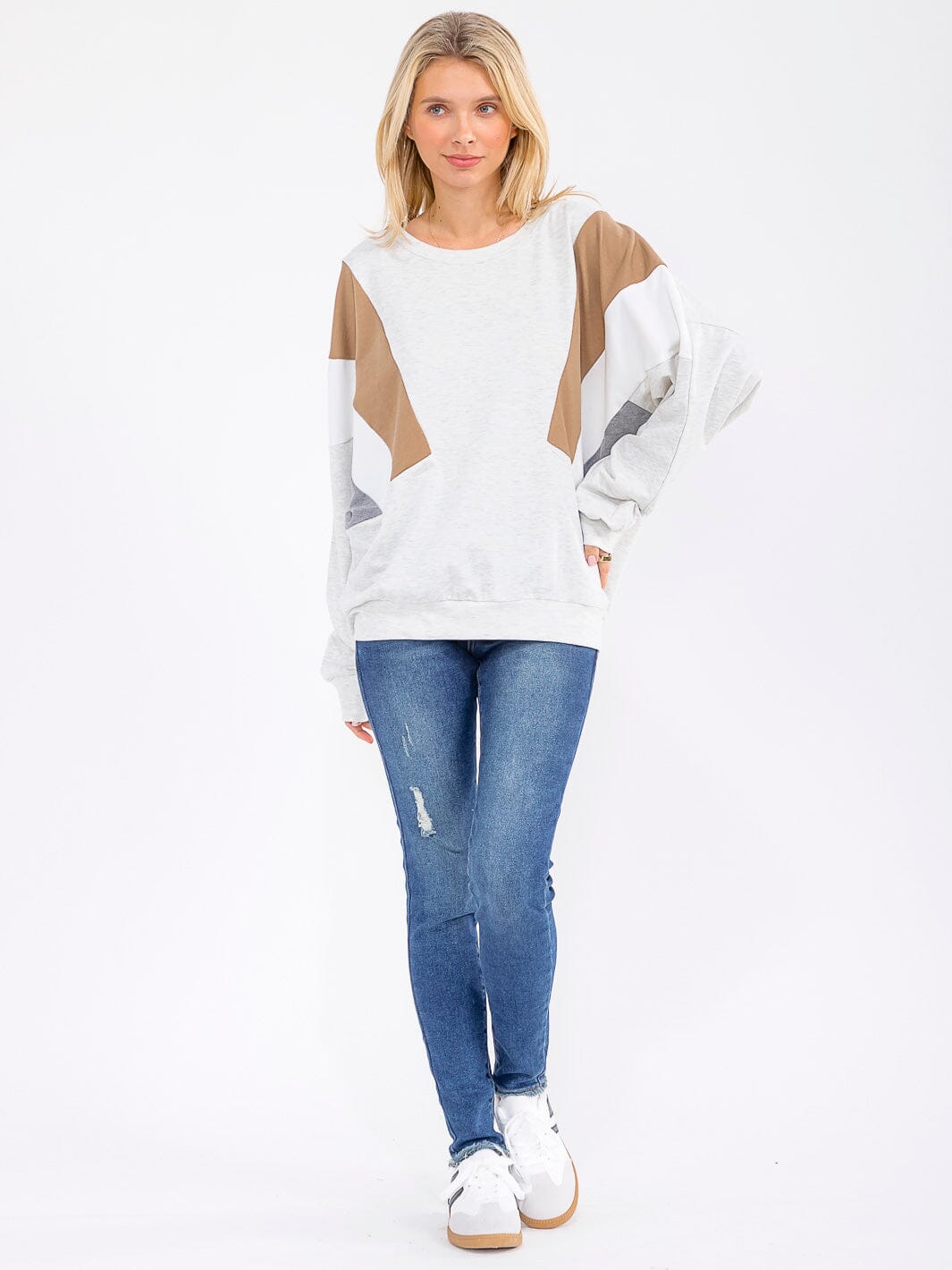 WOMEN'S LONG SLEEVE COLORBLOCK PULLOVER SWEATER