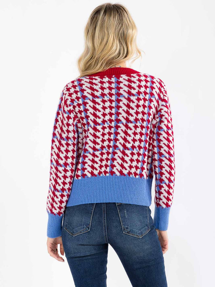 WOMEN'S LONG SLEEVE BUTTON UP COLORBLOCK SWEATER