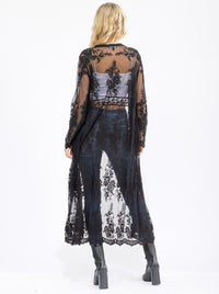 WOMEN'S LONG SLEEVE OPEN FRONT ALL OVER LACE KIMONO