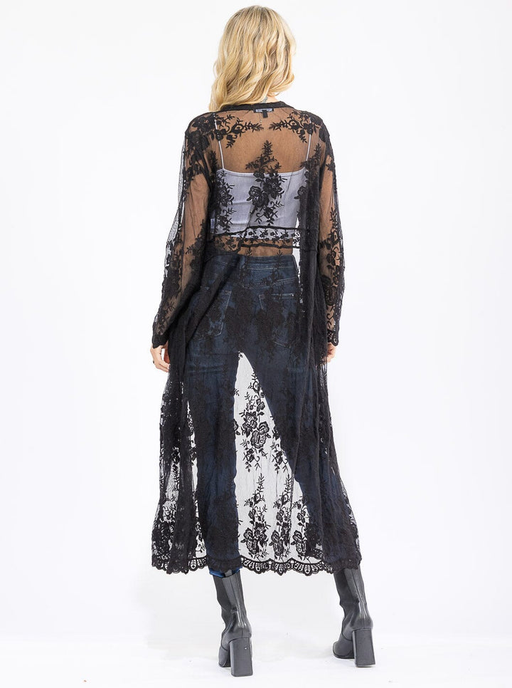 WOMEN'S LONG SLEEVE OPEN FRONT ALL OVER LACE KIMONO
