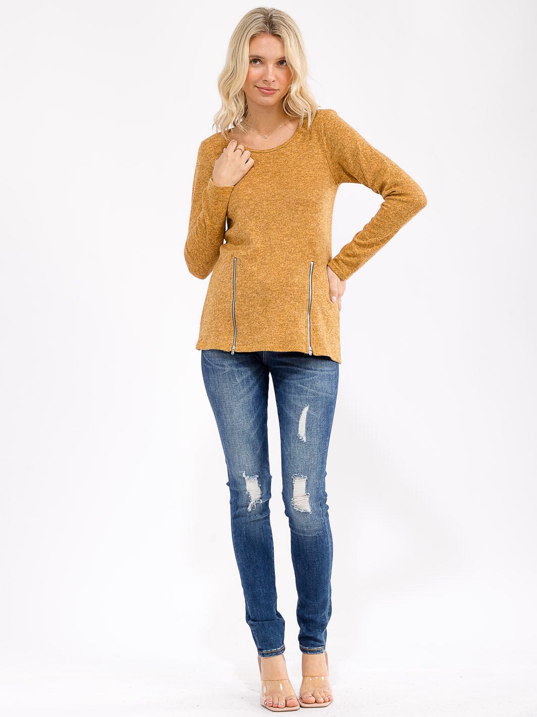 WOMEN'S LONG SLEEVE FRONT ZIPPER DETAILED TOP