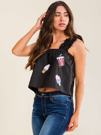 ENTRO WOMEN'S SLEEVELESS SQUARE NECK GRAPHIC TANK TOP