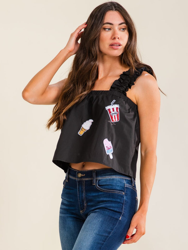 ENTRO WOMEN'S SLEEVELESS SQUARE NECK GRAPHIC TANK TOP
