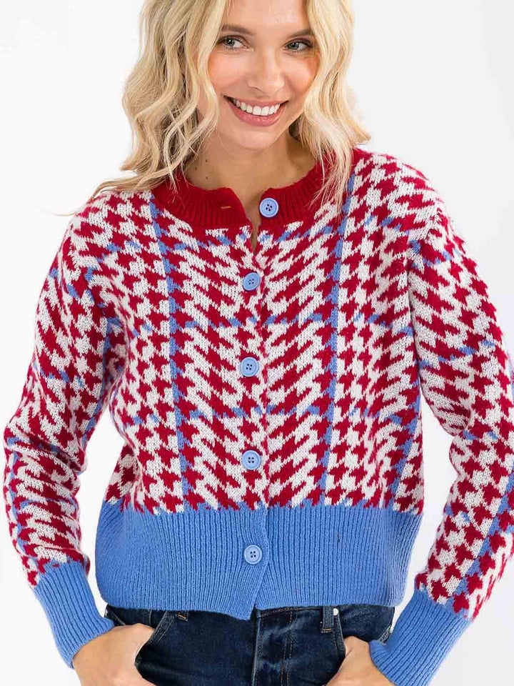 WOMEN'S LONG SLEEVE BUTTON UP COLORBLOCK SWEATER
