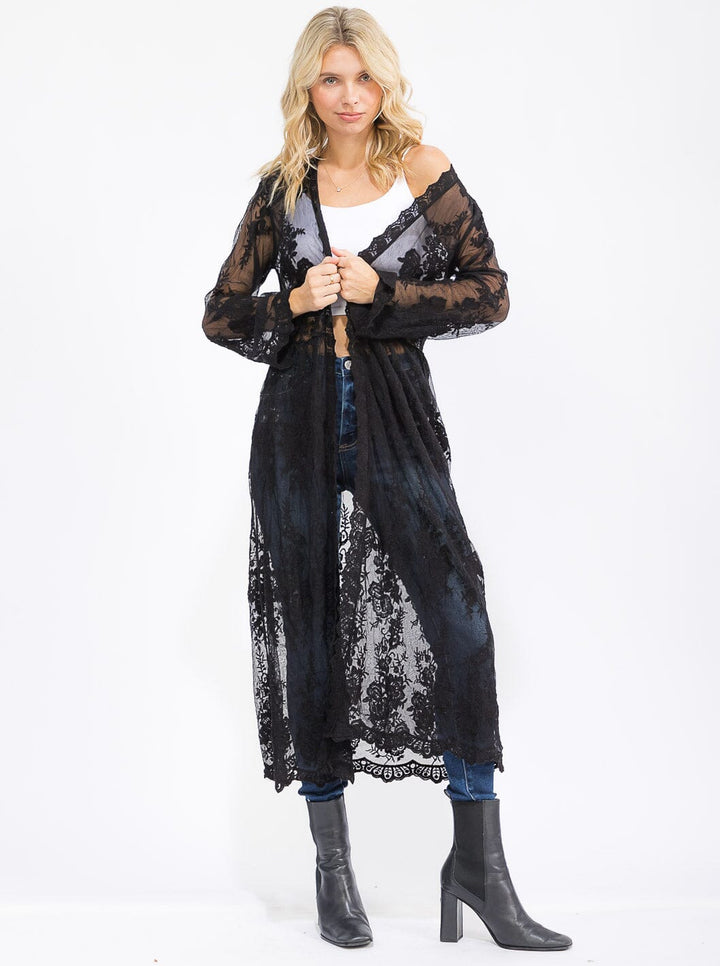 WOMEN'S LONG SLEEVE OPEN FRONT ALL OVER LACE KIMONO