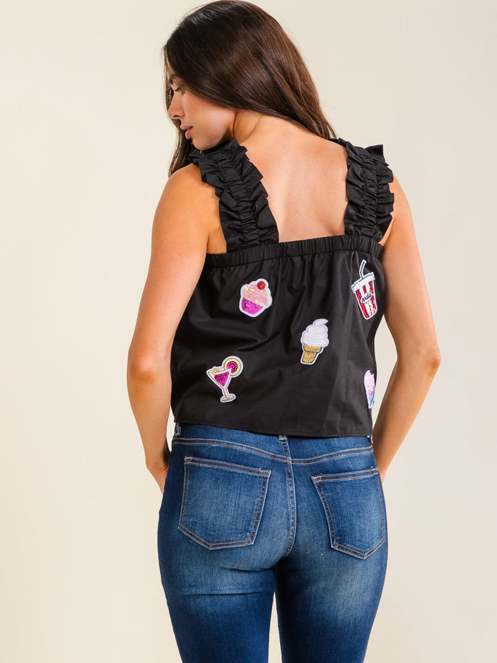 ENTRO WOMEN'S SLEEVELESS SQUARE NECK GRAPHIC TANK TOP