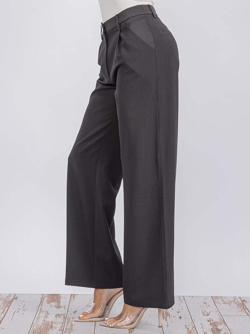 WOMEN'S BUTTON CLOSURE POCKETS WIDE LEG PANTS