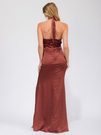 WOMEN'S SLEEVELESS HALTER NECK SIDE SLIT OPEN BACK MAXI GOWN DRESS