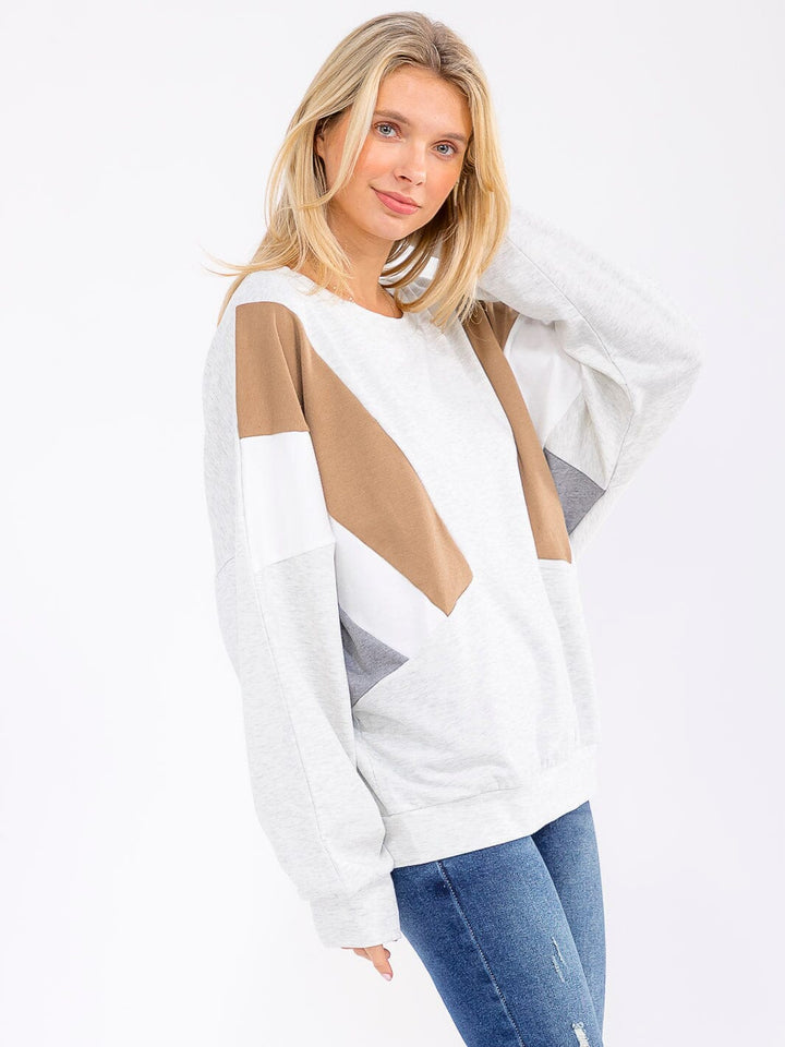 WOMEN'S LONG SLEEVE COLORBLOCK PULLOVER SWEATER