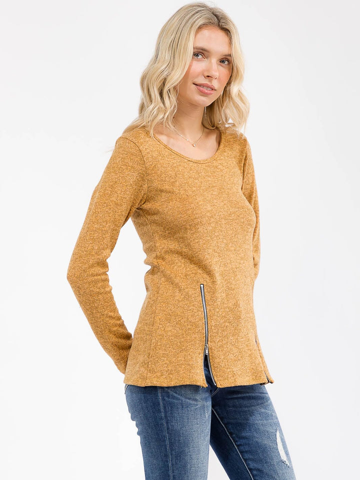 WOMEN'S LONG SLEEVE FRONT ZIPPER DETAILED TOP