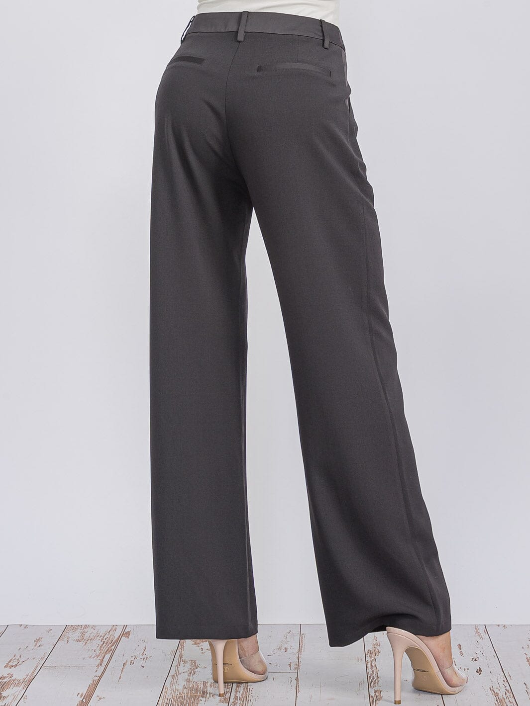 WOMEN'S BUTTON CLOSURE POCKETS WIDE LEG PANTS
