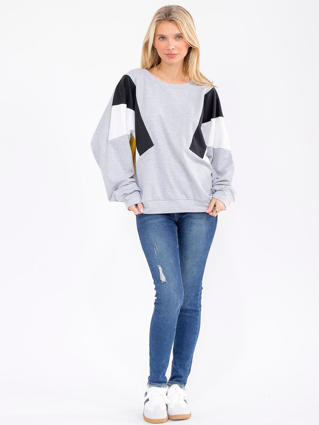 WOMEN'S LONG SLEEVE COLORBLOCK PULLOVER SWEATER