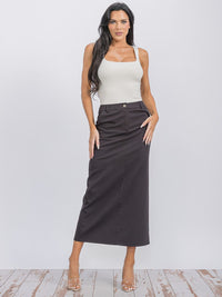 WOMEN'S BUTTON CLOSURE POCKETS MAXI SKIRT