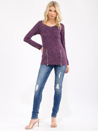 WOMEN'S LONG SLEEVE FRONT ZIPPER DETAILED TOP