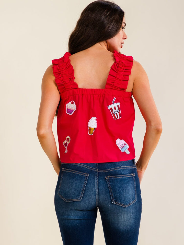 ENTRO WOMEN'S SLEEVELESS SQUARE NECK GRAPHIC TANK TOP