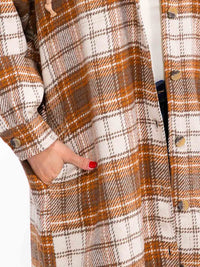WOMEN'S LONG SLEEVE BUTTON UP POCKETS HOODED PLAID COAT