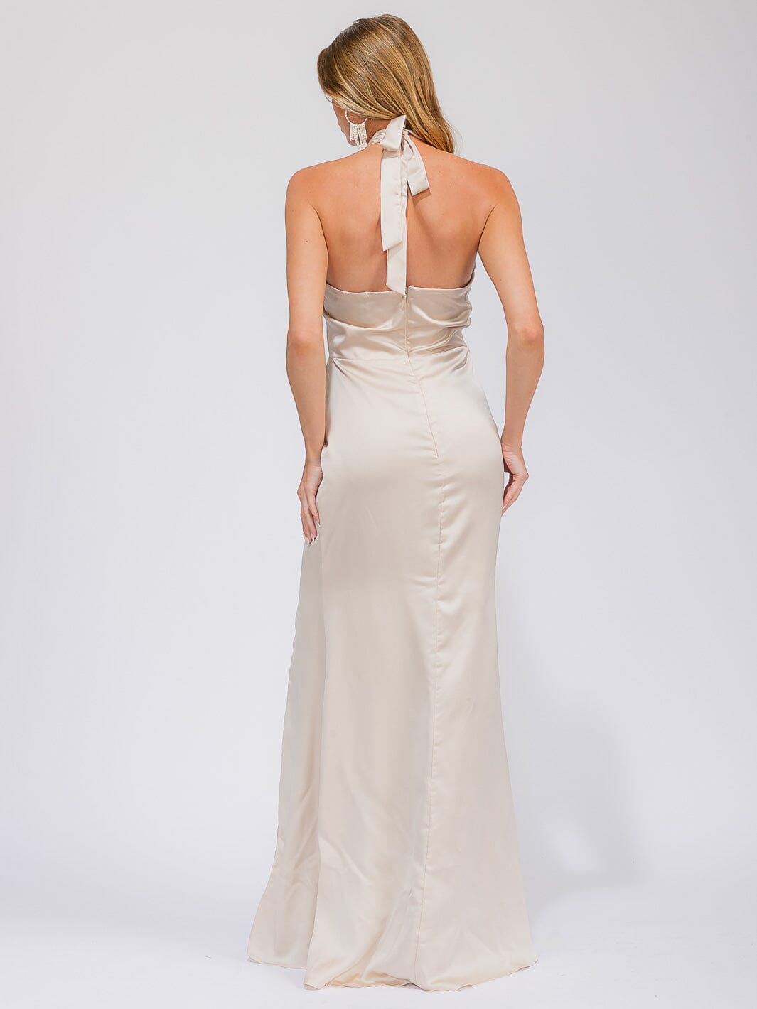 WOMEN'S SLEEVELESS HALTER NECK SIDE SLIT OPEN BACK MAXI GOWN DRESS