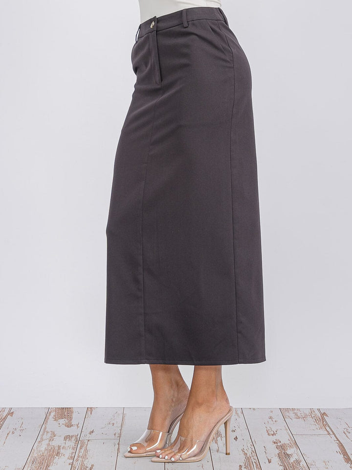 WOMEN'S BUTTON CLOSURE POCKETS MAXI SKIRT