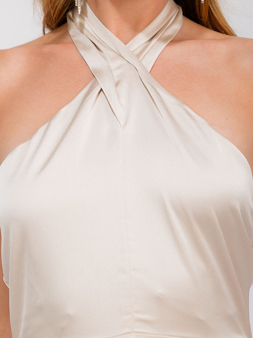 WOMEN'S SLEEVELESS HALTER NECK SIDE SLIT OPEN BACK MAXI GOWN DRESS