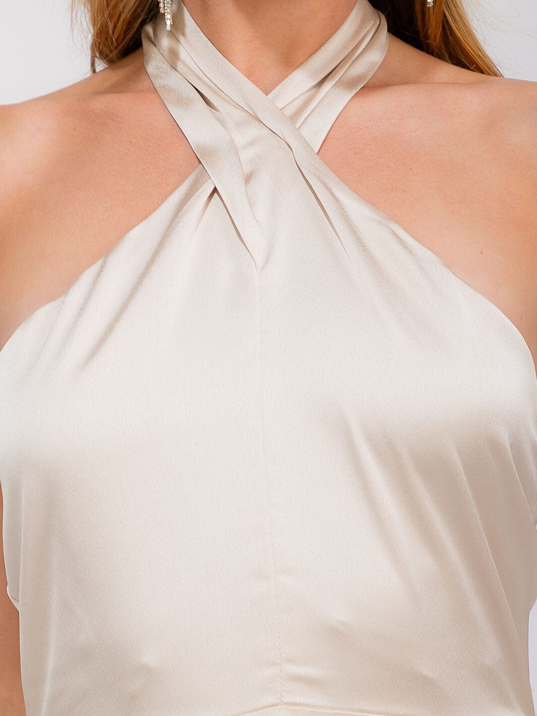 WOMEN'S SLEEVELESS HALTER NECK SIDE SLIT OPEN BACK MAXI GOWN DRESS