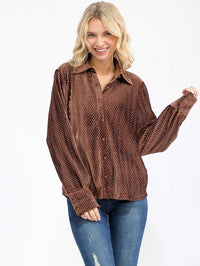 WOMEN'S LONG SLEEVE BUTTON UP CORDUROY STUDS DETAILED BLOUSE