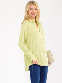 WOMEN'S LONG SLEEVE BUTTON UP FRONT POCKETS DETAILED BLOUSE
