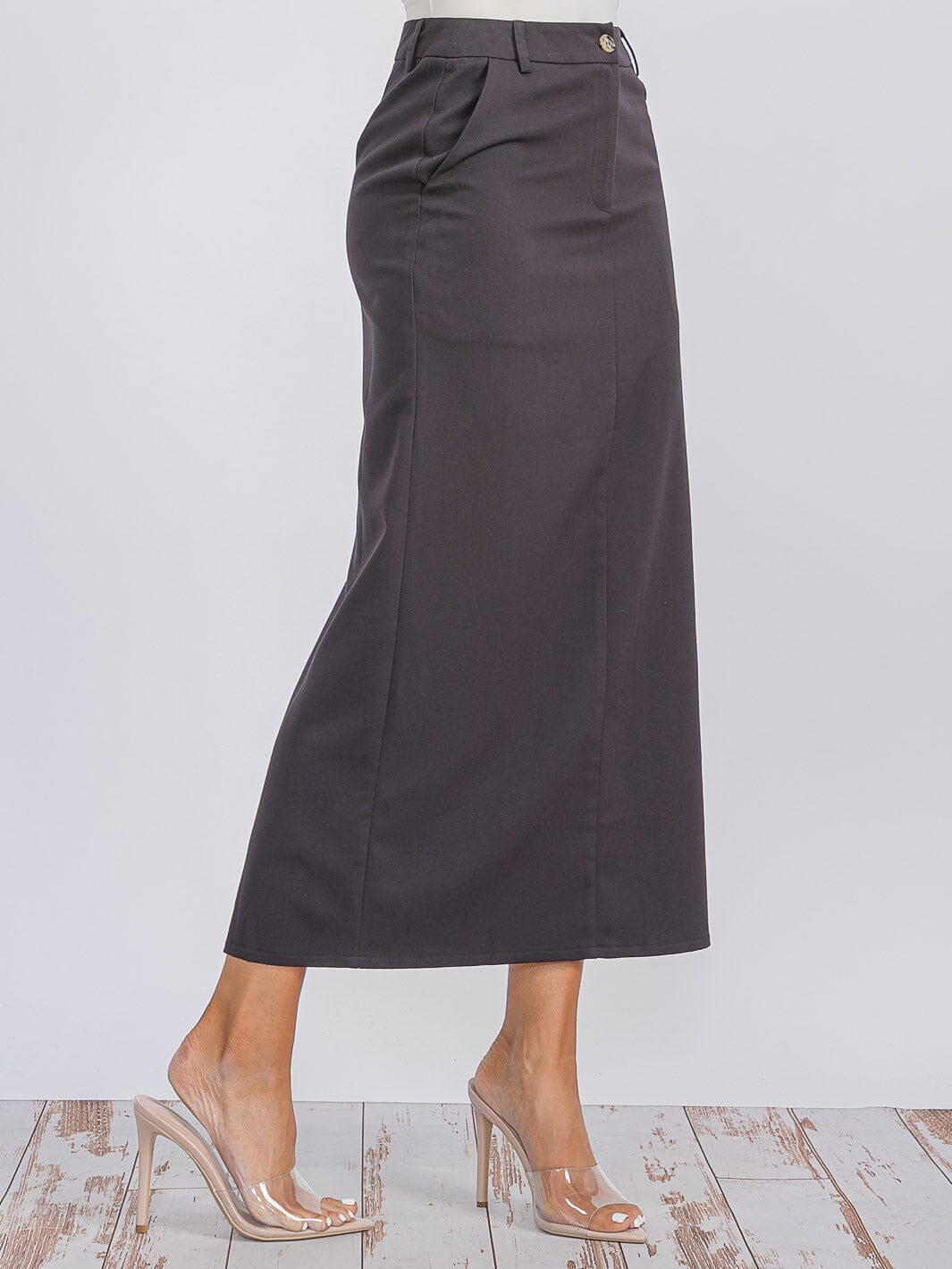 WOMEN'S BUTTON CLOSURE POCKETS MAXI SKIRT