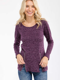 WOMEN'S LONG SLEEVE FRONT ZIPPER DETAILED TOP