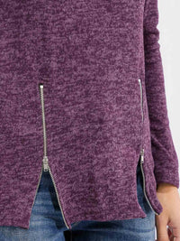 WOMEN'S LONG SLEEVE FRONT ZIPPER DETAILED TOP
