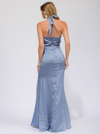 WOMEN'S SLEEVELESS HALTER NECK SIDE SLIT OPEN BACK MAXI GOWN DRESS