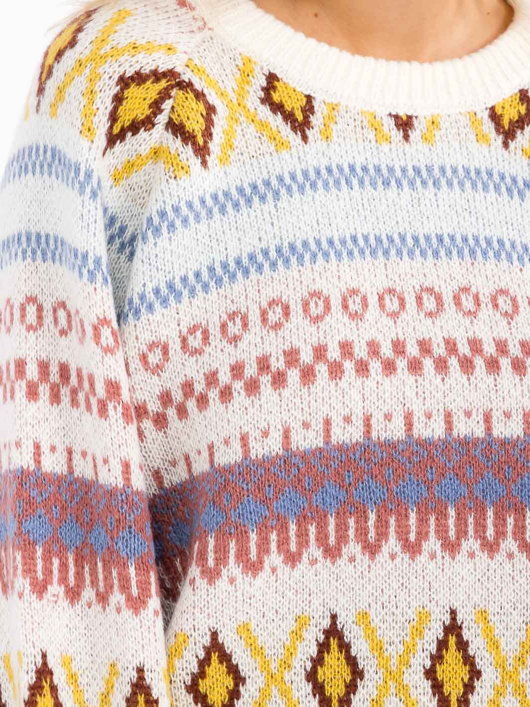 WOMEN'S LONG SLEEVE COLORBLOCK MULTI PRINT PULLOVER SWEATER