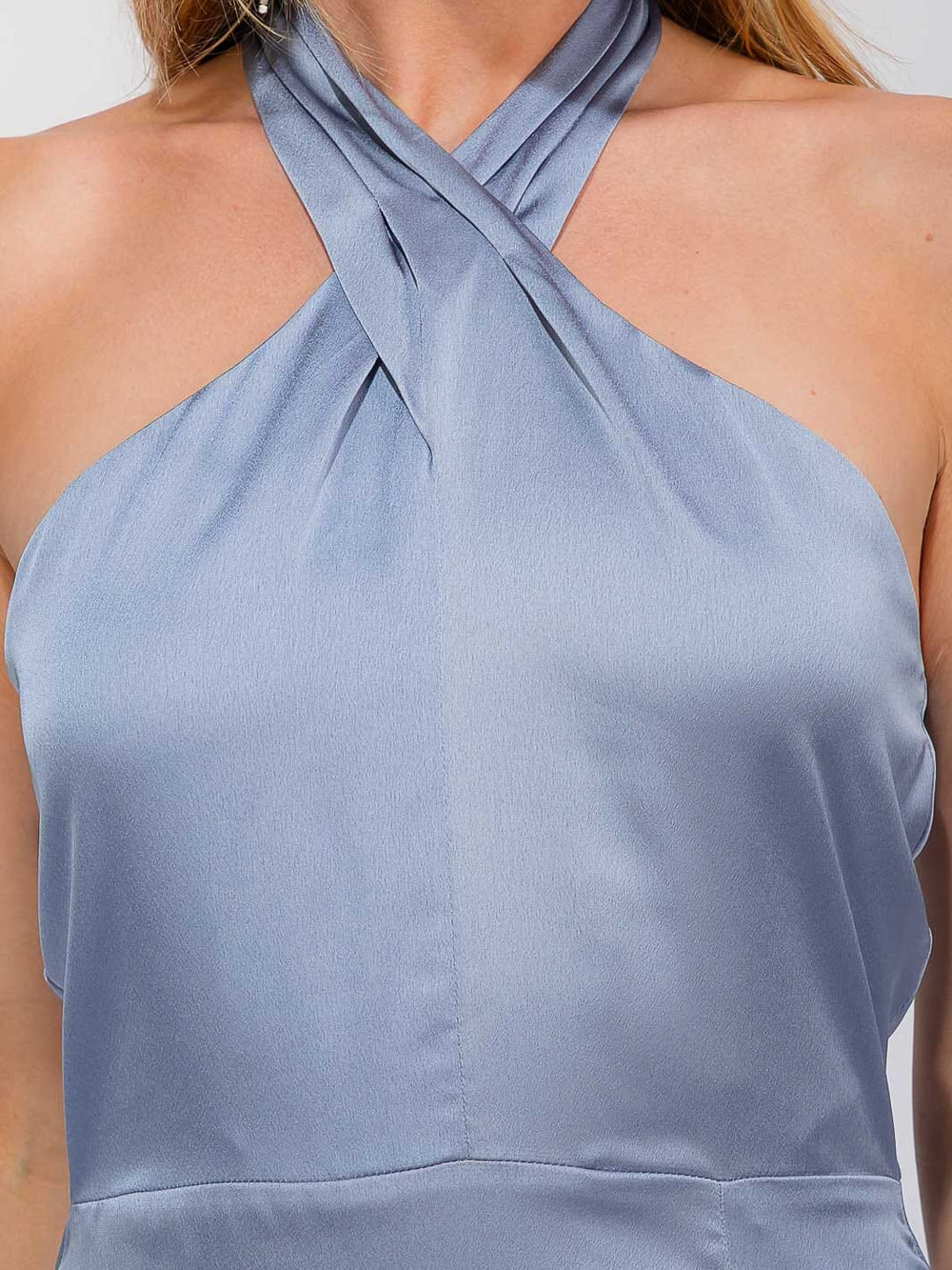 WOMEN'S SLEEVELESS HALTER NECK SIDE SLIT OPEN BACK MAXI GOWN DRESS