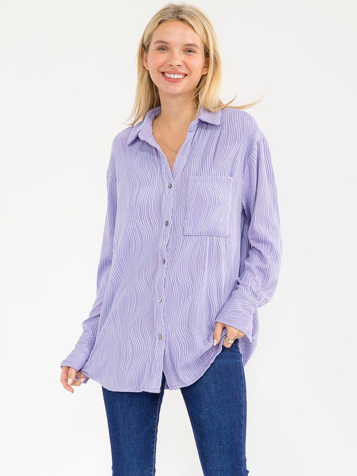 WOMEN'S LONG SLEEVE BUTTON UP FRONT POCKETS DETAILED BLOUSE
