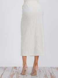 WOMEN'S BUTTON CLOSURE POCKETS FRONT SLIT STRIPES MAXI SKIRT