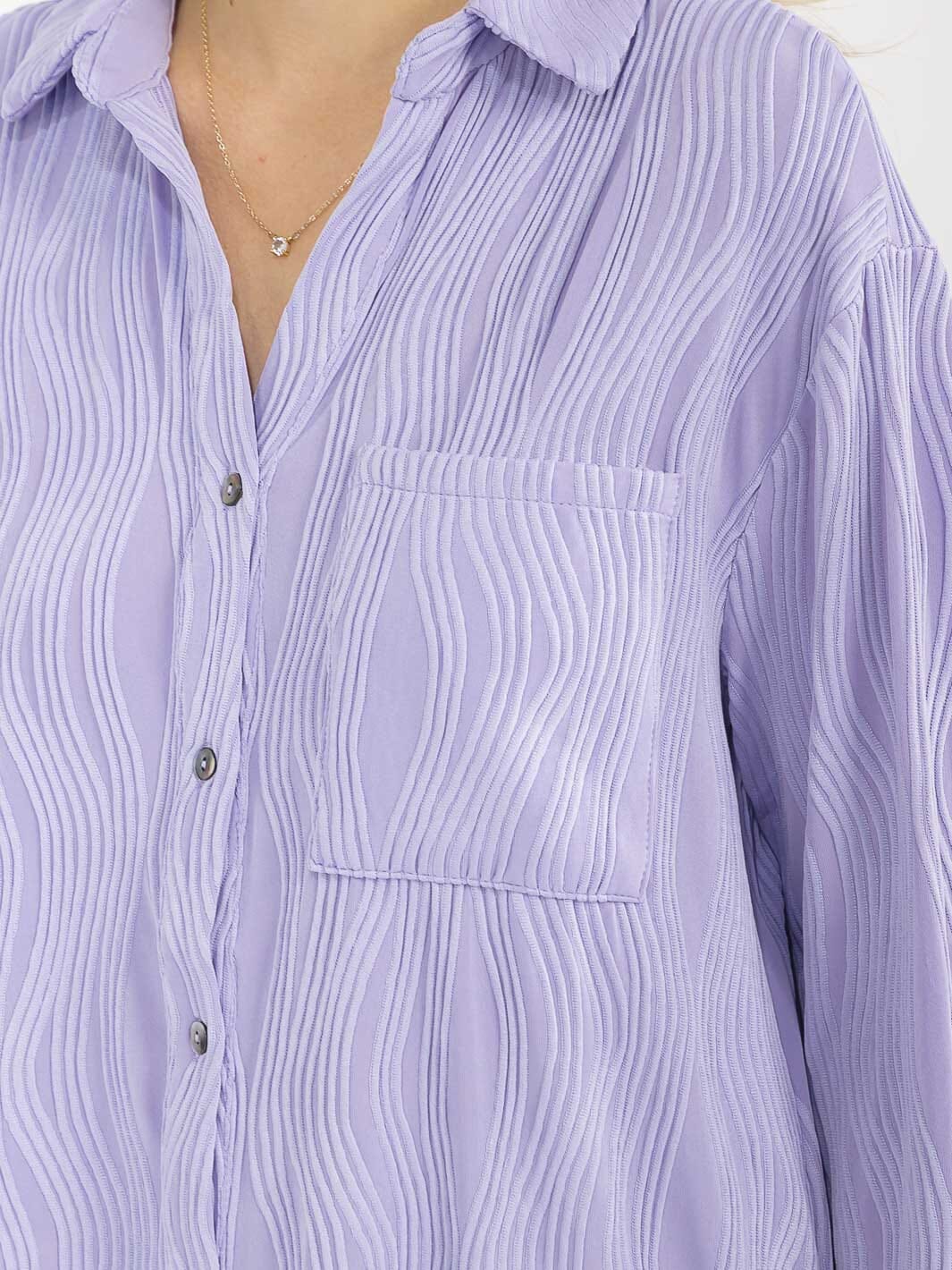 WOMEN'S LONG SLEEVE BUTTON UP FRONT POCKETS DETAILED BLOUSE