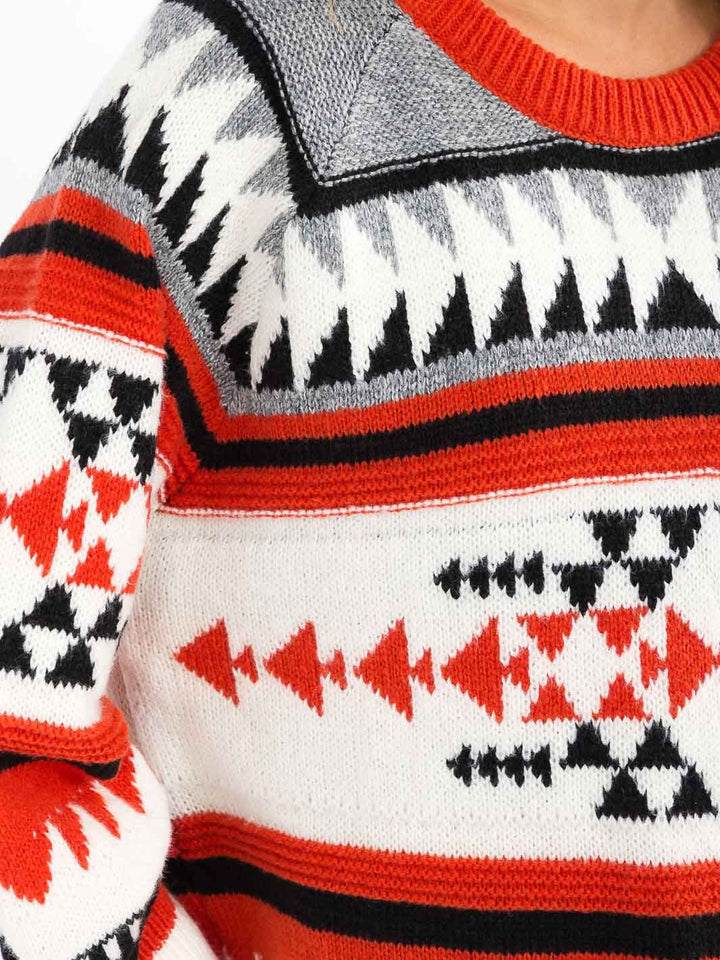 WOMEN'S LONG SLEEVE COLORBLOCK MULTI PRINT PULLOVER SWEATER